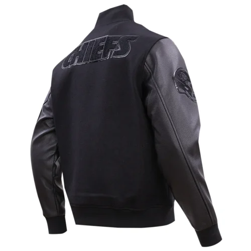 Kansas City Chiefs Triple Black Wool & Leather Varsity Jacket - Image 3