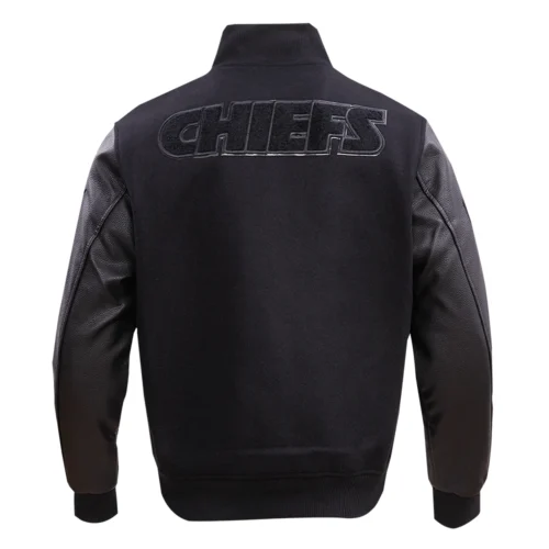 Kansas City Chiefs Triple Black Wool & Leather Varsity Jacket - Image 4