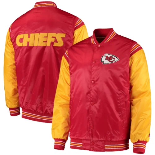 Kansas City Chiefs The Enforcer Red & Yellow Satin Varsity Jacket - Image 4