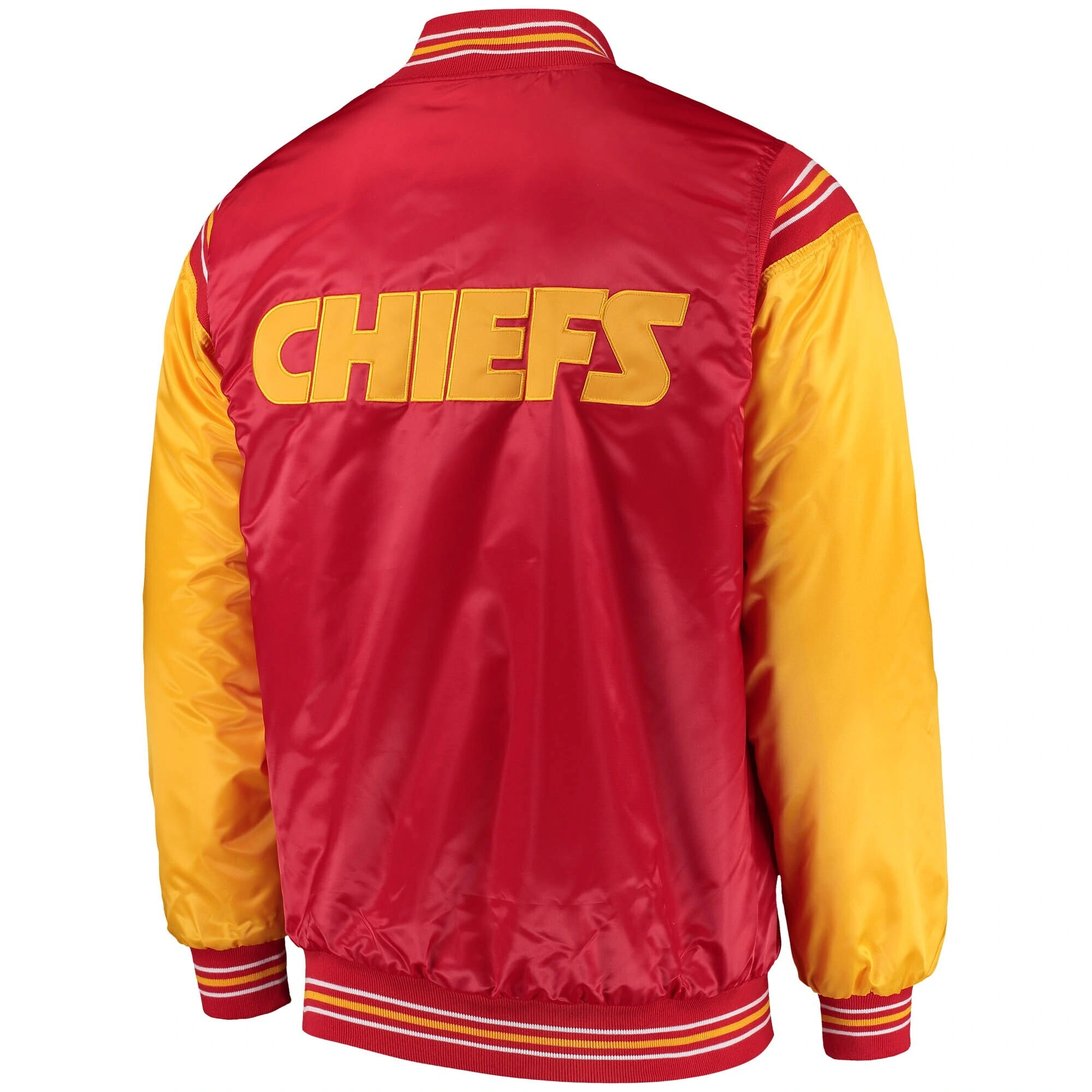 Kansas City Chiefs The Enforcer Red & Yellow Satin Varsity Jacket - Image 2
