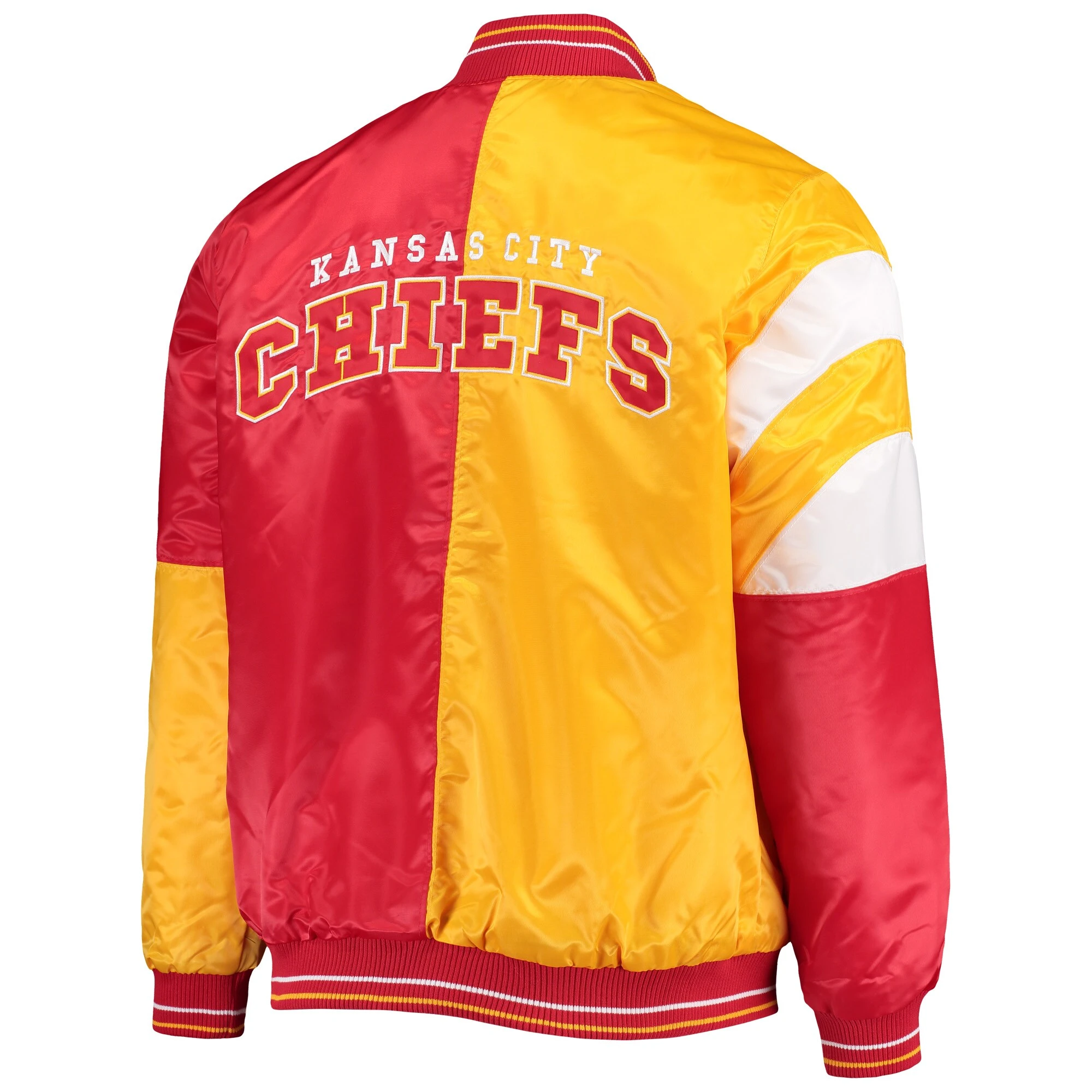 Kansas City Chiefs Leader Red & Yellow Satin Varsity Jacket - Image 2