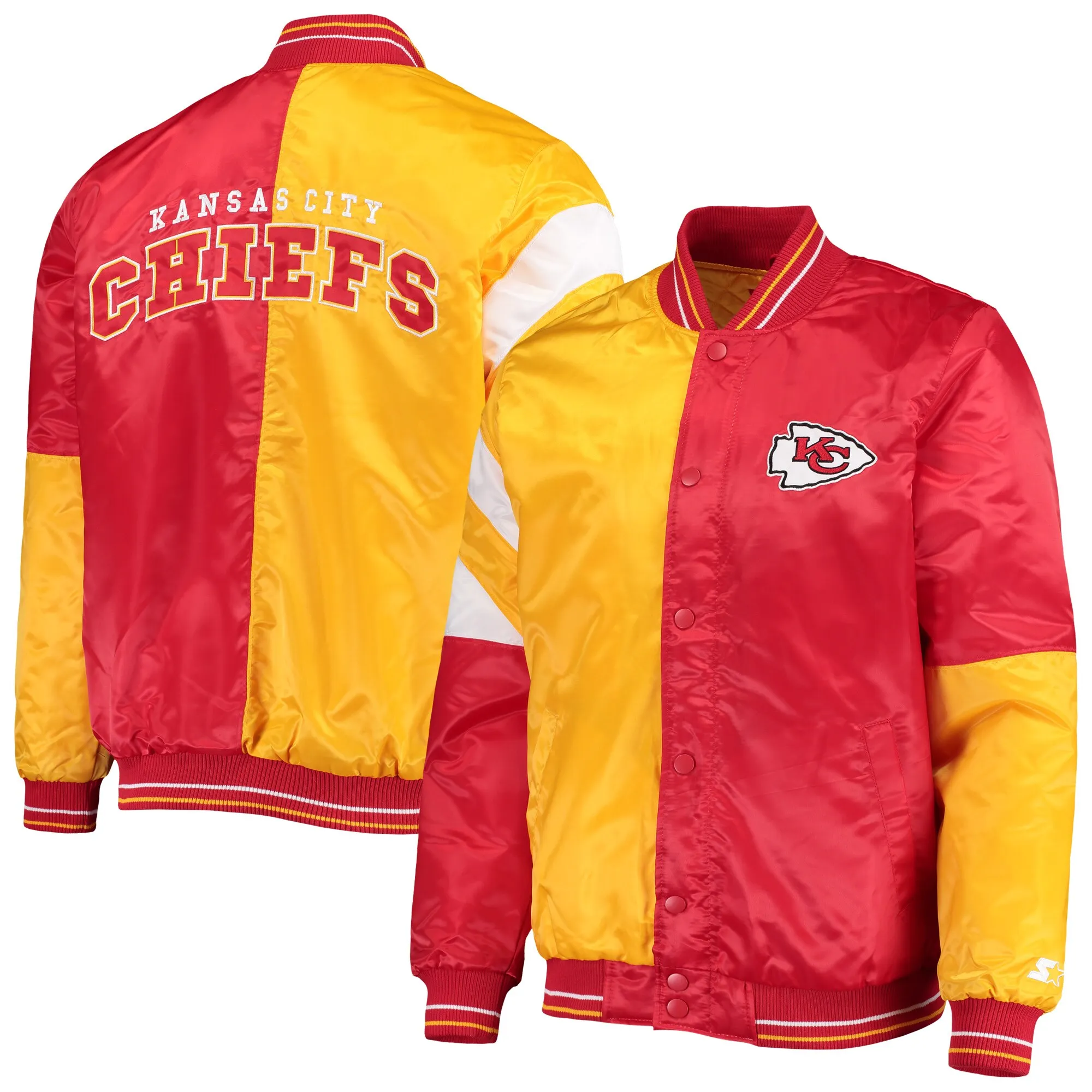 Kansas City Chiefs Leader Red & Yellow Satin Varsity Jacket - Image 4