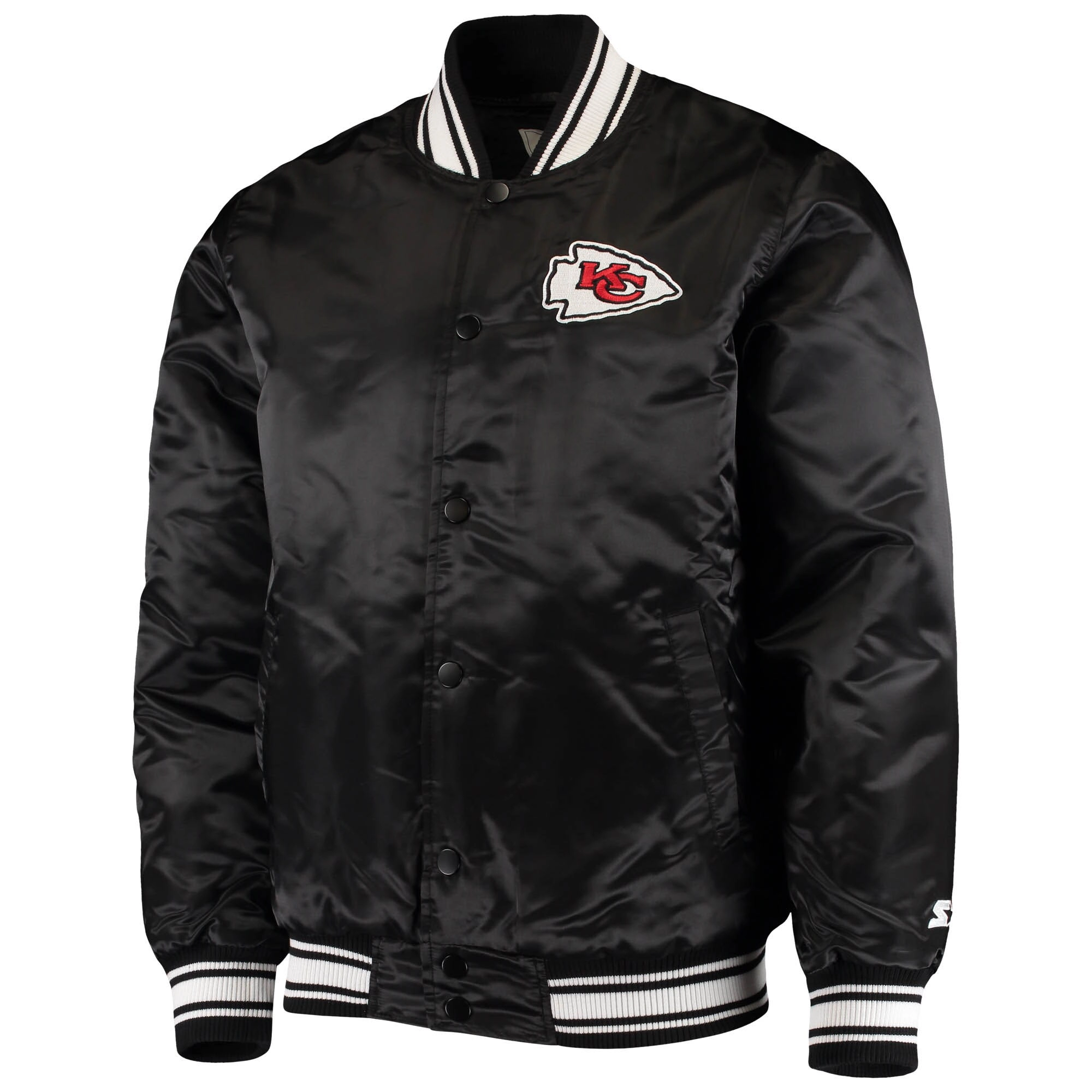 Kansas City Chiefs Locker Room Black Satin Varsity Jacket