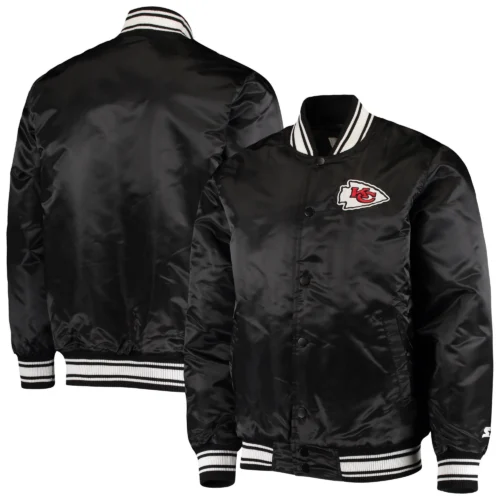 Kansas City Chiefs Locker Room Black Satin Varsity Jacket - Image 4