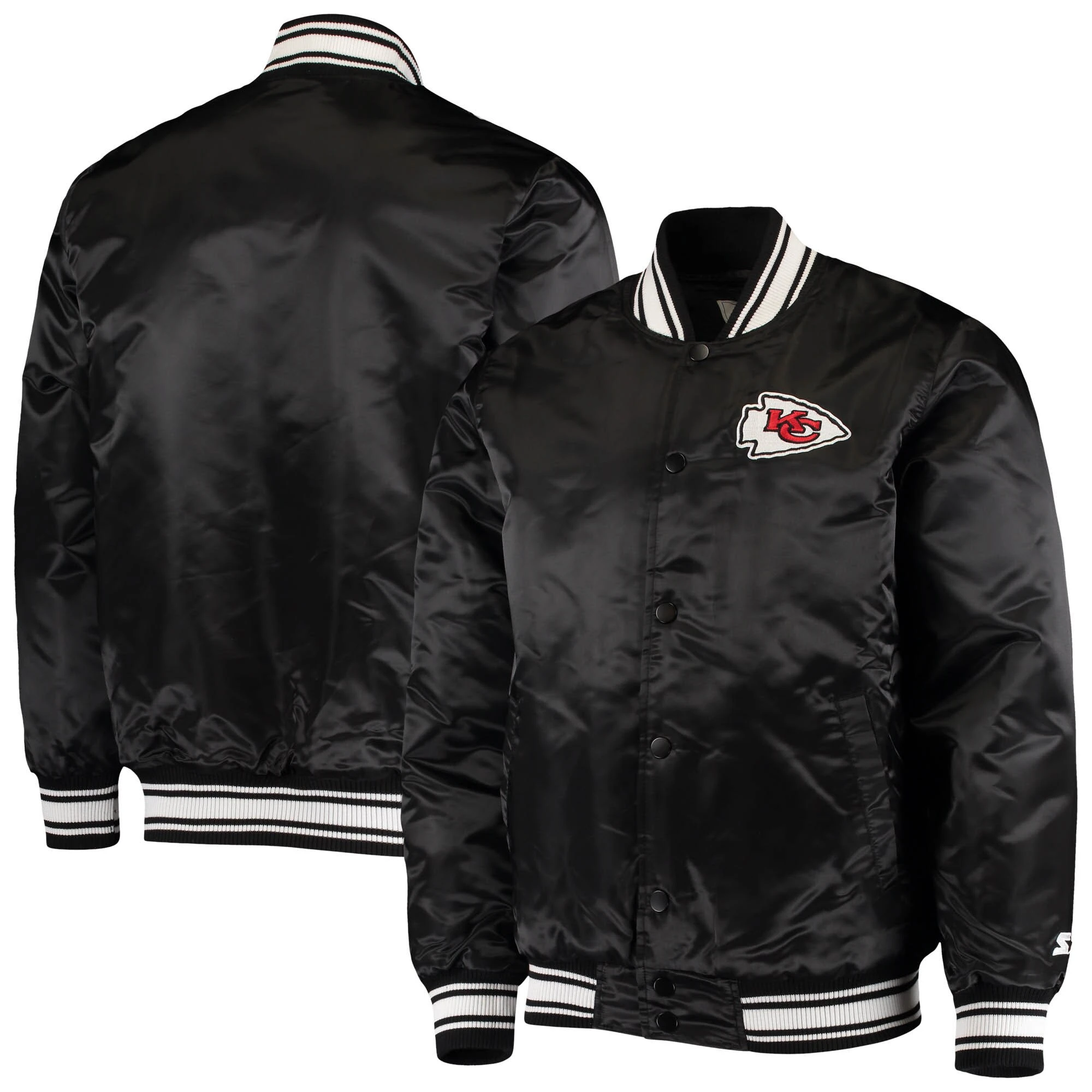 Kansas City Chiefs Locker Room Black Satin Varsity Jacket - Image 4