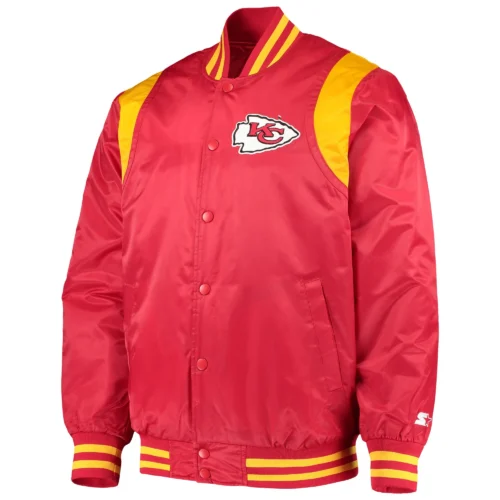 Kansas City Chiefs Prime Time Twill Red Satin Varsity Jacket