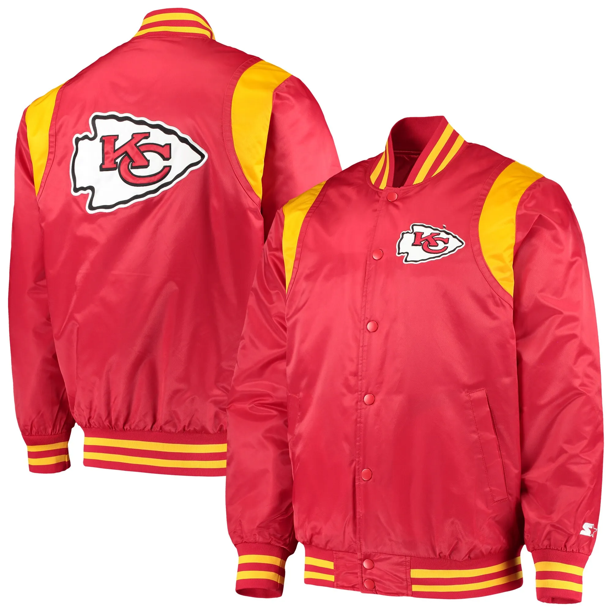 Kansas City Chiefs Prime Time Twill Red Satin Varsity Jacket - Image 4