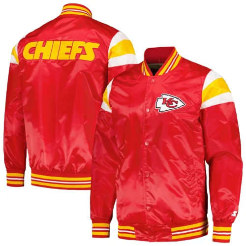 Kansas City Chiefs Red Full-Snap Satin Varsity Jacket - Image 3