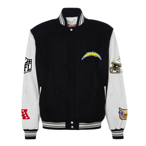 Los Angeles Chargers Jeff Hamilton Black/White Wool & Leather Varsity Jacket