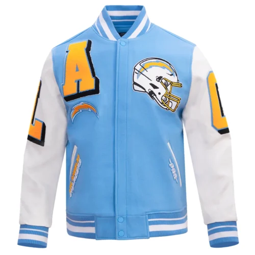 Alternative view of Los Angeles Chargers Mashup Blue/White Wool & Leather Varsity Jacket