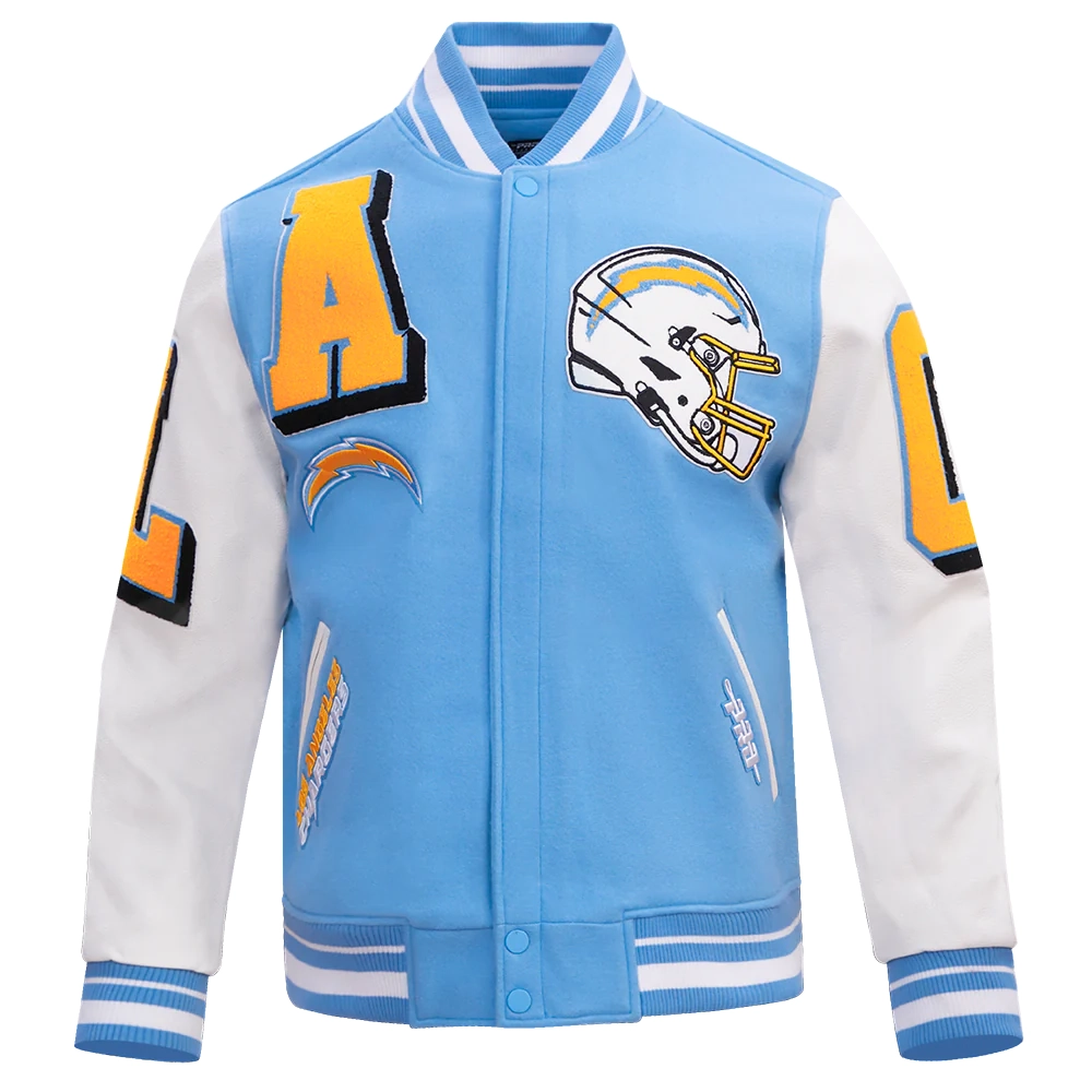 Los Angeles Chargers Mashup Blue/White Wool & Leather Varsity Jacket - Image 2
