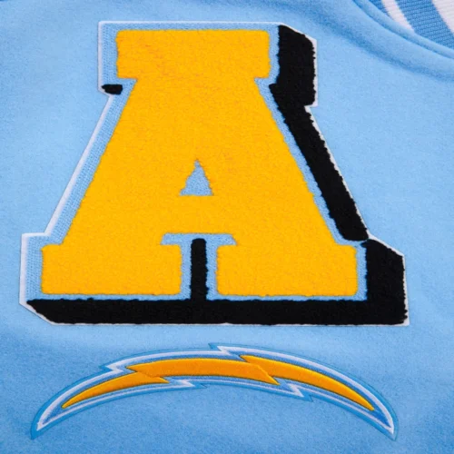 Los Angeles Chargers Mashup Blue/White Wool & Leather Varsity Jacket - Image 6