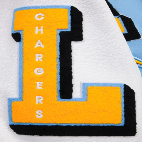 Los Angeles Chargers Mashup Blue/White Wool & Leather Varsity Jacket - Image 9
