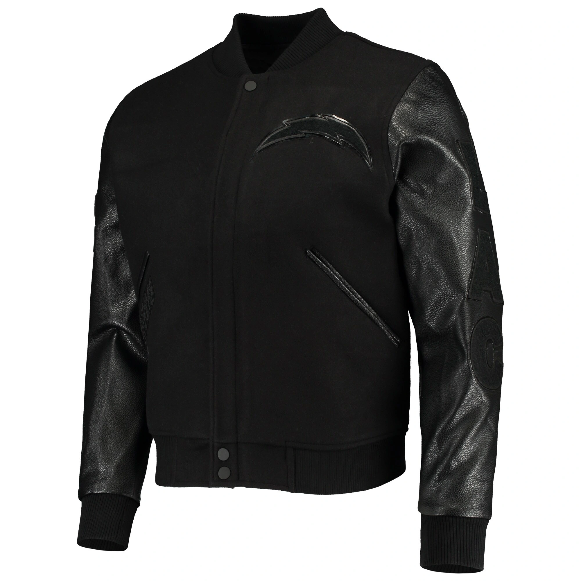 Los Angeles Chargers Triple Black Wool & Leather Varsity Jacket