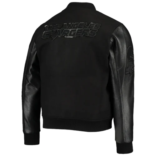 Alternative view of Los Angeles Chargers Triple Black Wool & Leather Varsity Jacket