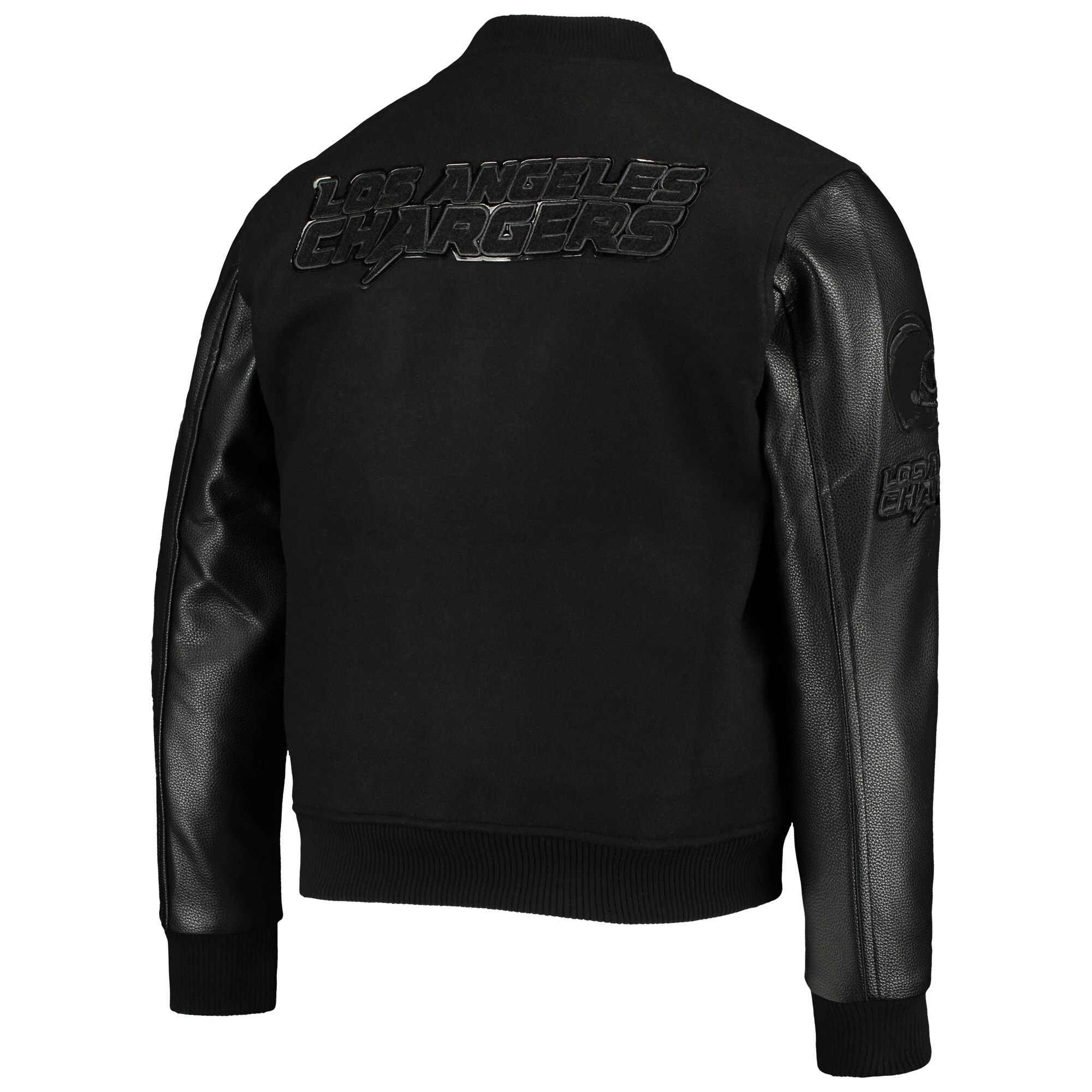 Los Angeles Chargers Triple Black Wool & Leather Varsity Jacket - Image 2