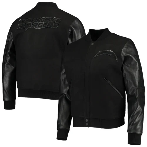 Los Angeles Chargers Triple Black Wool & Leather Varsity Jacket - Image 4