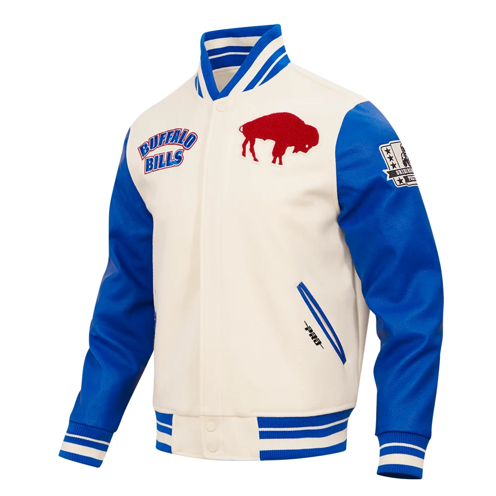 Buffalo Bills Retro Classic Men's Wool & Leather White/Blue Varsity Jacket