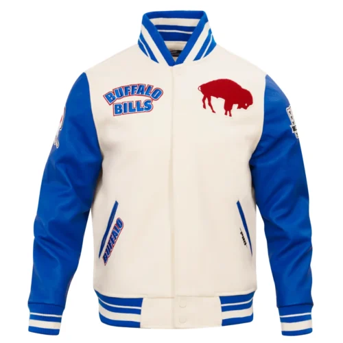 Alternative view of Buffalo Bills Retro Classic Men's Wool & Leather White/Blue Varsity Jacket