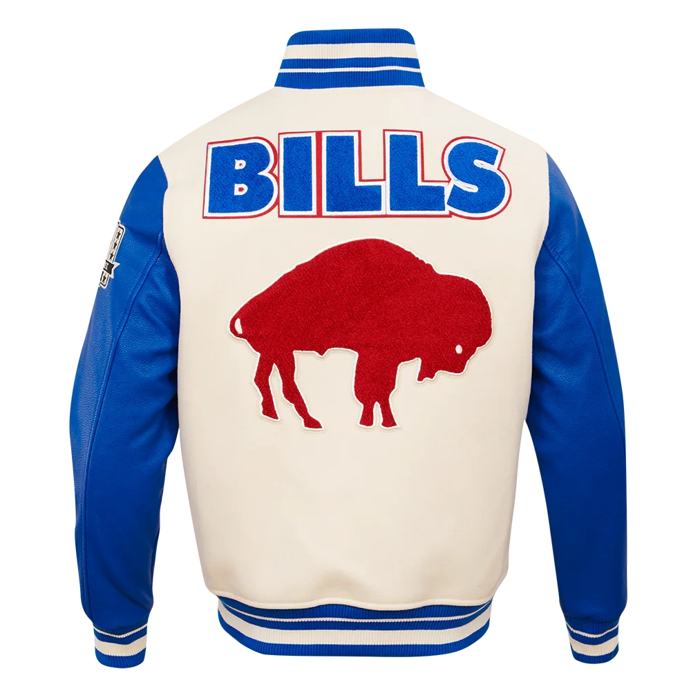 Buffalo Bills Retro Classic Men's Wool & Leather White/Blue Varsity Jacket - Image 4