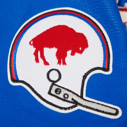 Buffalo Bills Retro Classic Men's Wool & Leather White/Blue Varsity Jacket - Image 7