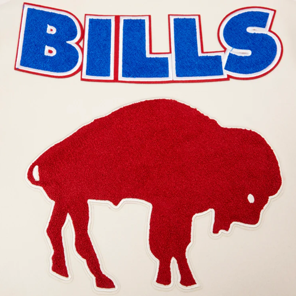 Buffalo Bills Retro Classic Men's Wool & Leather White/Blue Varsity Jacket - Image 9