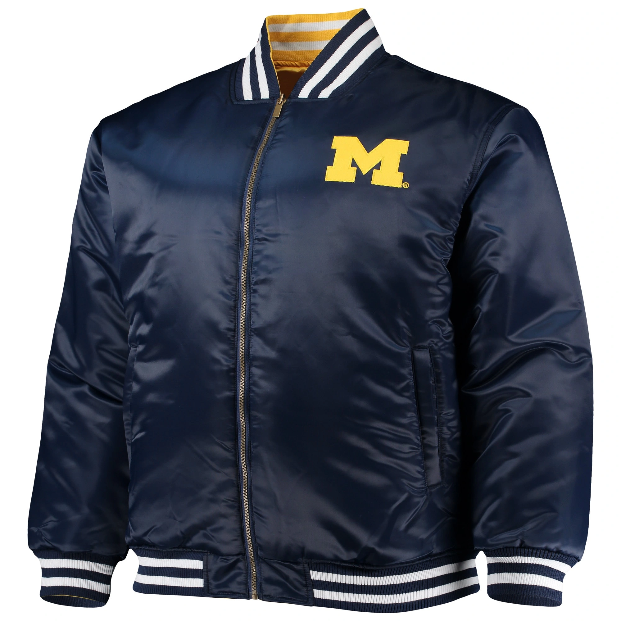 Michigan Wolverines Navy/Yellow Big & Tall Full-Zip Satin Varsity Jacket