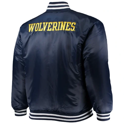 Alternative view of Michigan Wolverines Navy/Yellow Big & Tall Full-Zip Satin Varsity Jacket