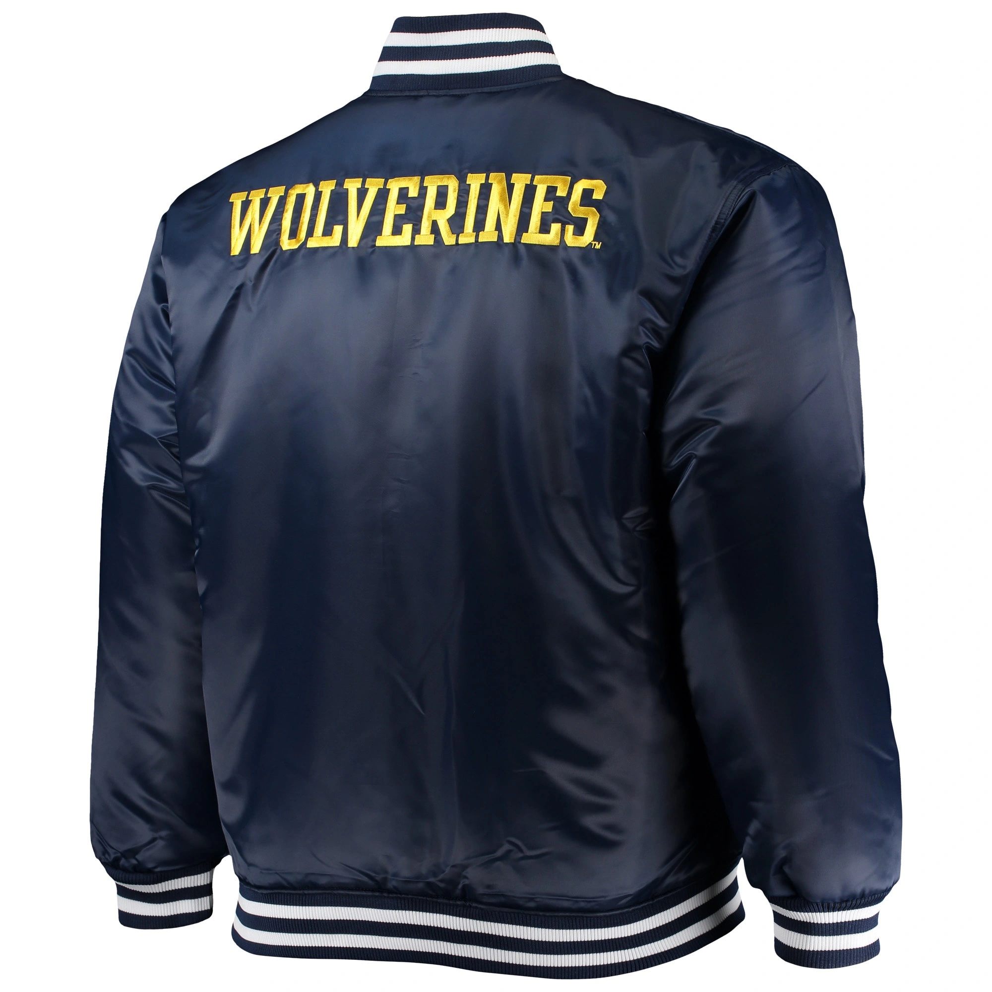 Michigan Wolverines Navy/Yellow Big & Tall Full-Zip Satin Varsity Jacket - Image 2