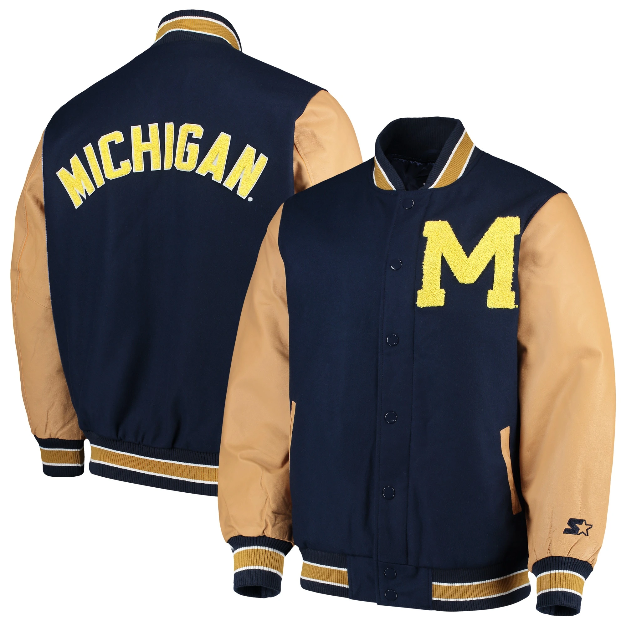 Michigan Wolverines Starter The Letterman Wool & Leather Varsity Jacket - Image 3
