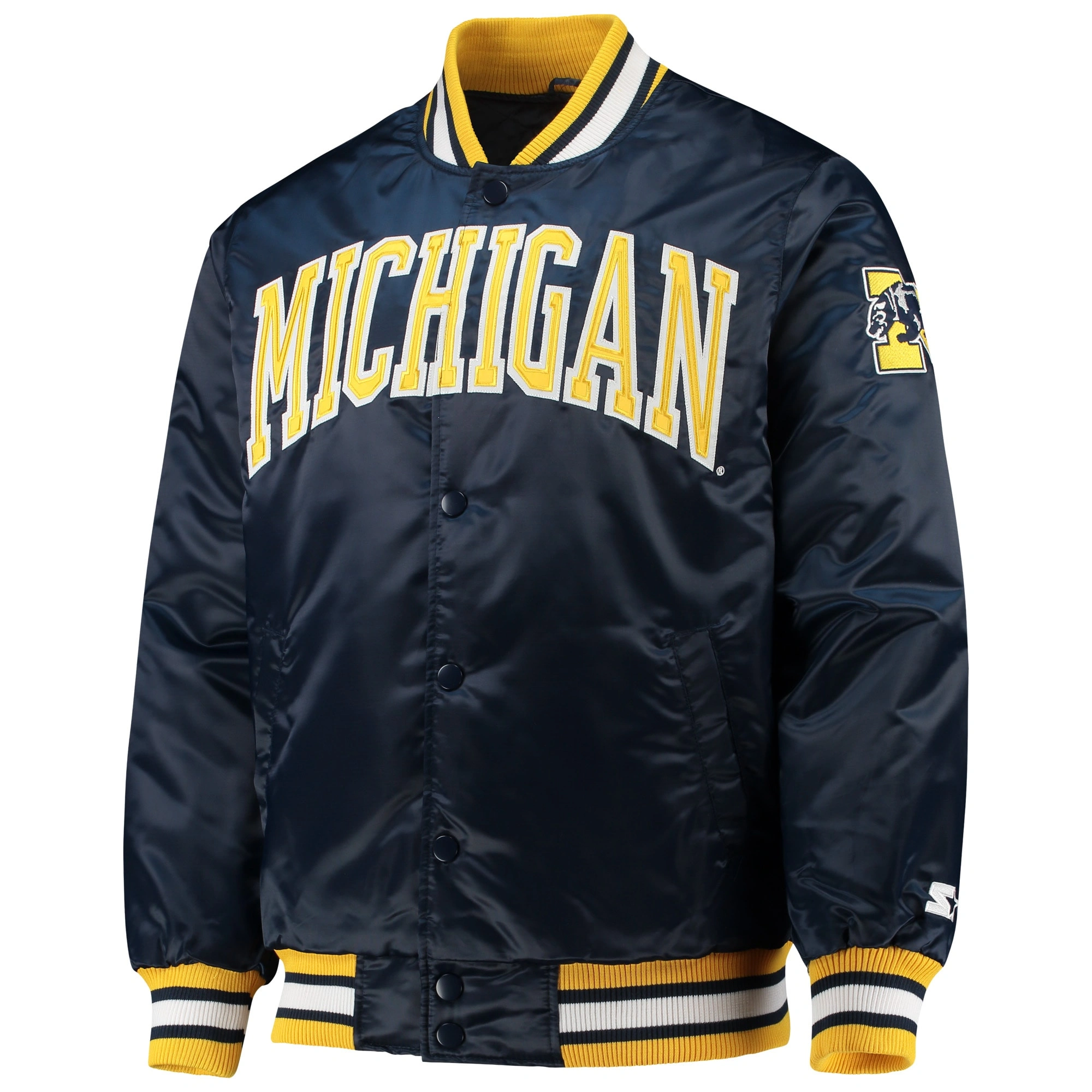 Michigan Wolverines Navy O-Line Varsity Full-Snap Satin Varsity Jacket