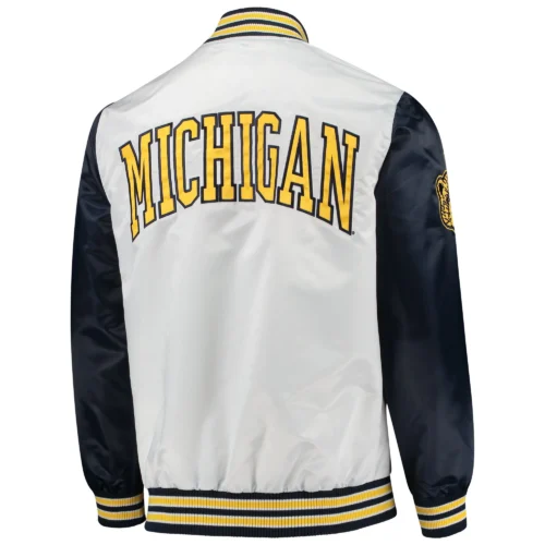 Alternative view of Michigan Wolverines The Legend White/Navy Full-Snap Satin Varsity Jacket