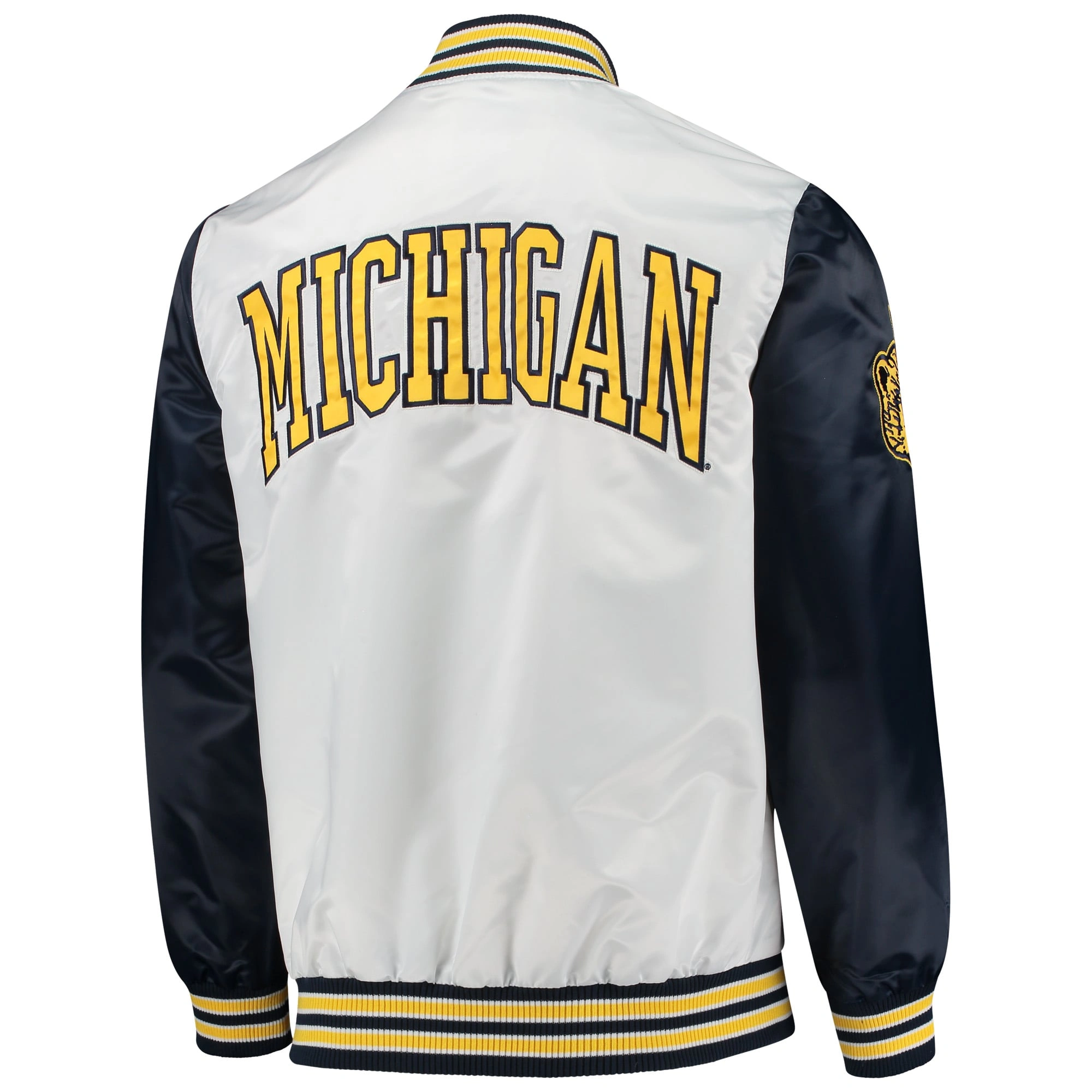 Michigan Wolverines The Legend White/Navy Full-Snap Satin Varsity Jacket - Image 2