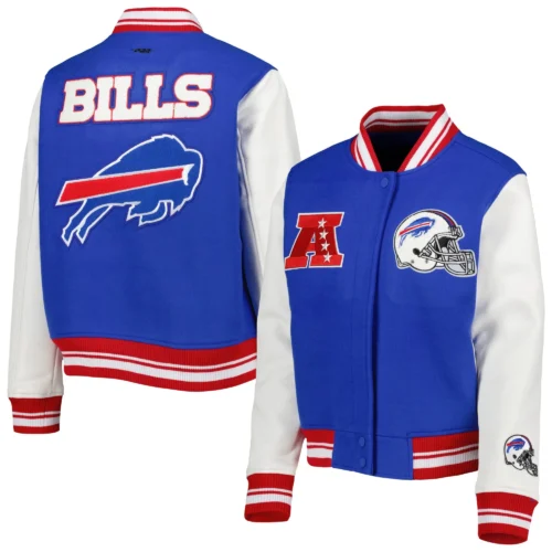 Buffalo Bills Mash Up Women's Wool & Leather Varsity Jacket - Blue/White - Image 3