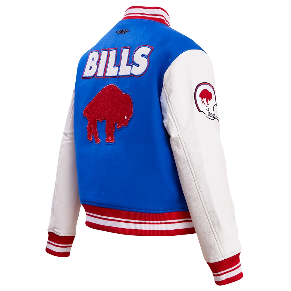 Buffalo Bills Retro Classic Women's Wool & Leather Varsity Jacket - Blue/White - Image 3
