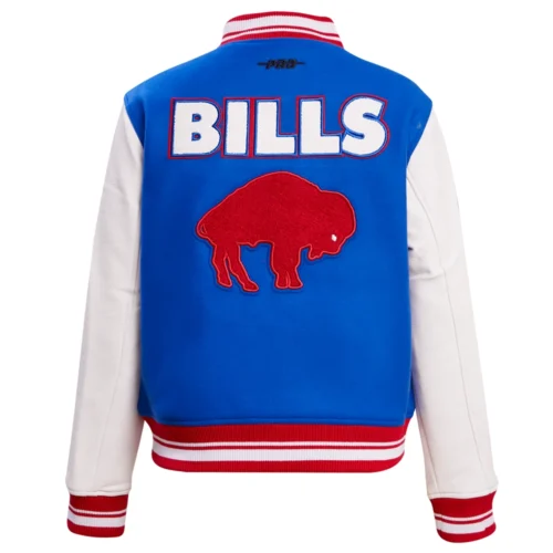 Buffalo Bills Retro Classic Women's Wool & Leather Varsity Jacket - Blue/White - Image 4