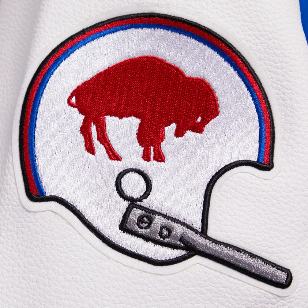 Buffalo Bills Retro Classic Women's Wool & Leather Varsity Jacket - Blue/White - Image 7
