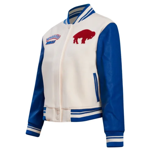 Buffalo Bills Retro Classic Women's Wool & Leather Varsity Jacket - White/Blue