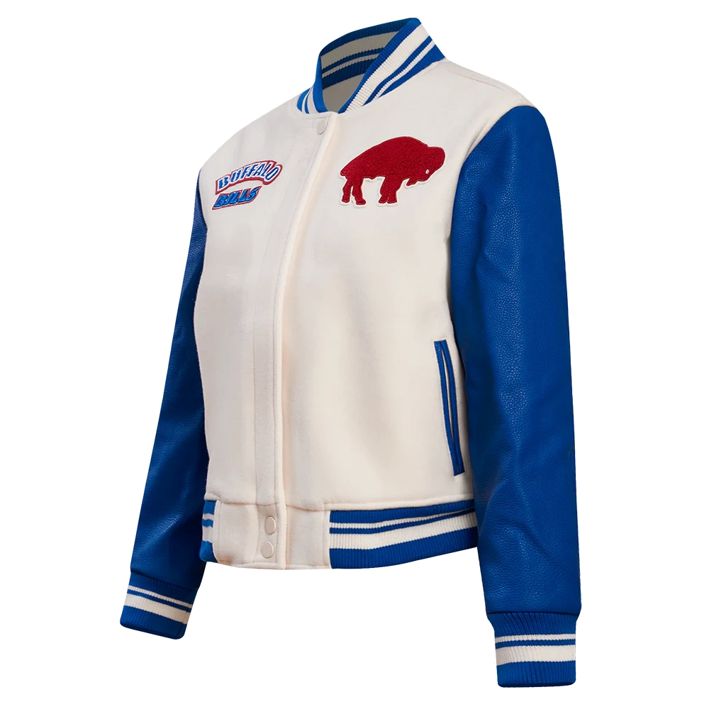 Buffalo Bills Retro Classic Women's Wool & Leather Varsity Jacket - White/Blue