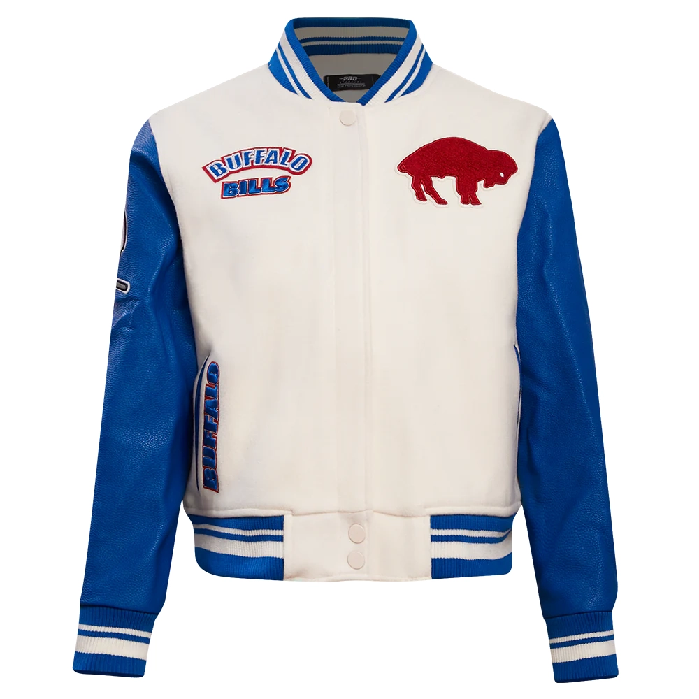 Buffalo Bills Retro Classic Women's Wool & Leather Varsity Jacket - White/Blue - Image 2
