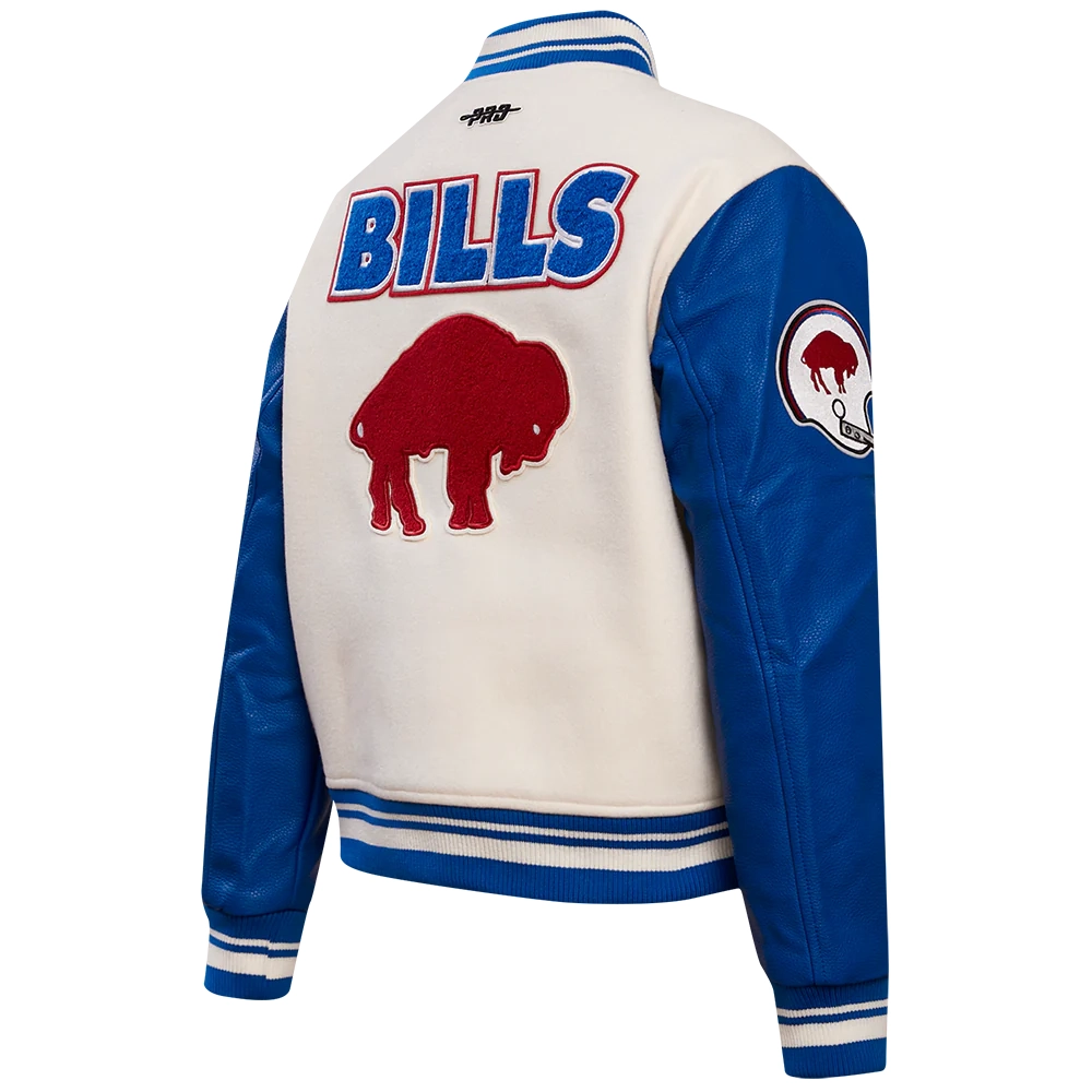 Buffalo Bills Retro Classic Women's Wool & Leather Varsity Jacket - White/Blue - Image 3