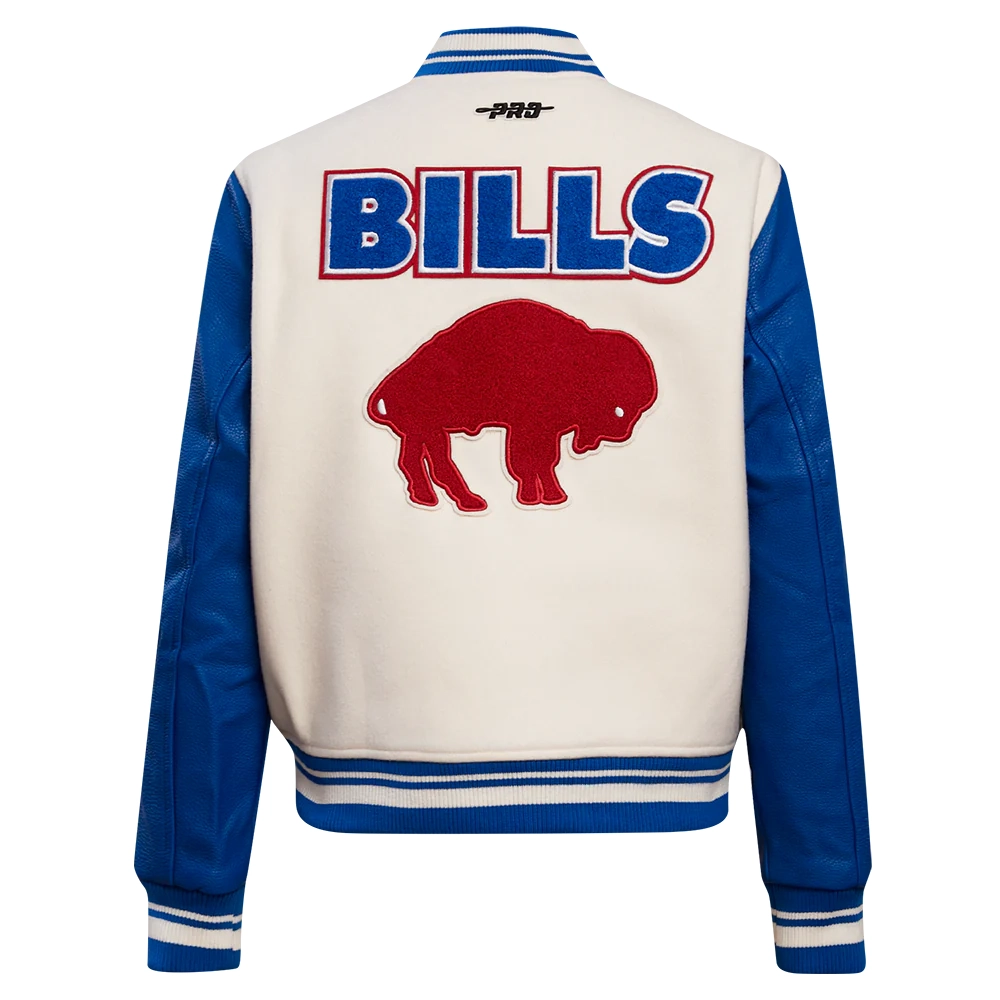 Buffalo Bills Retro Classic Women's Wool & Leather Varsity Jacket - White/Blue - Image 4