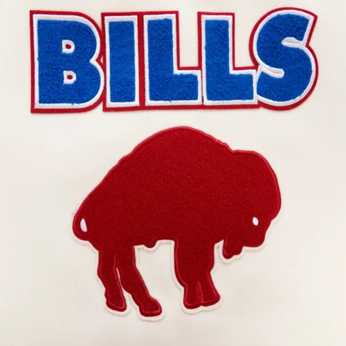 Buffalo Bills Retro Classic Women's Wool & Leather Varsity Jacket - White/Blue - Image 8