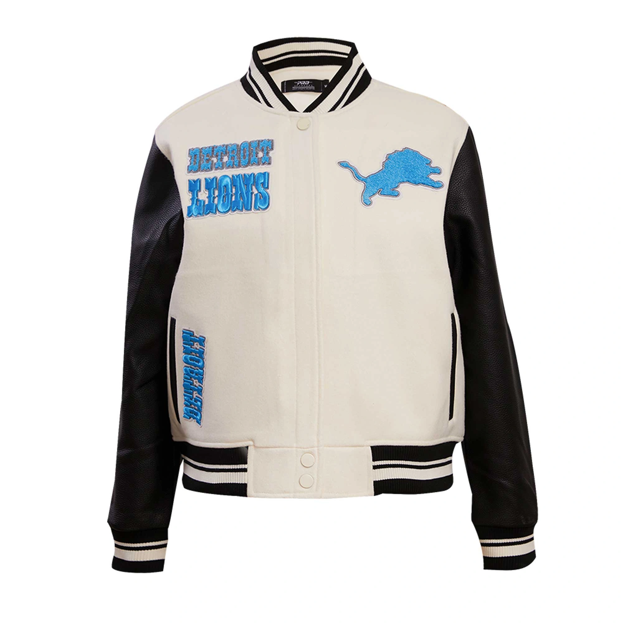 Detroit Lions Retro Classic Women's Vintage White/Black Varsity Jacket - Image 2