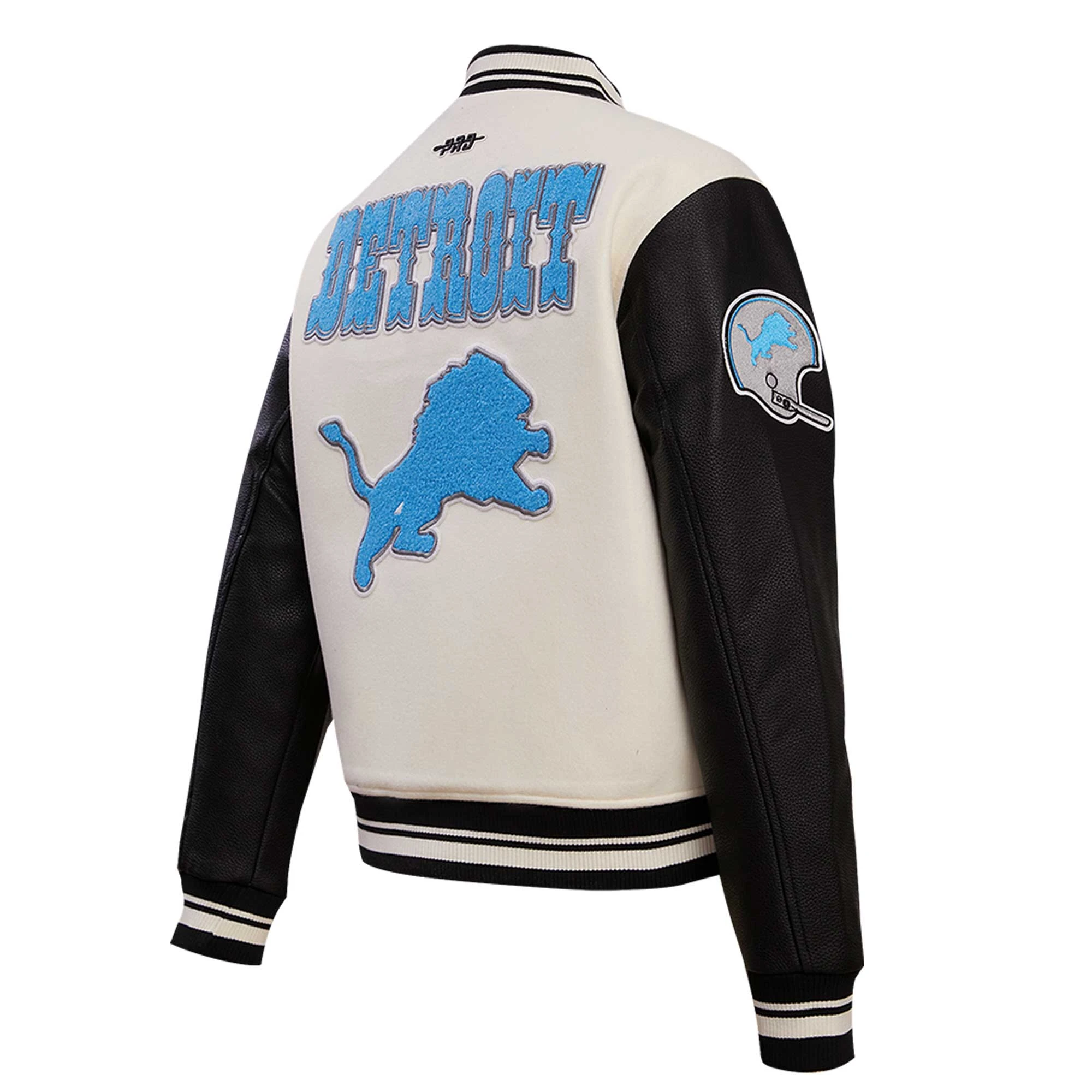 Detroit Lions Retro Classic Women's Vintage White/Black Varsity Jacket - Image 3