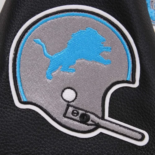 Detroit Lions Retro Classic Women's Vintage White/Black Varsity Jacket - Image 6