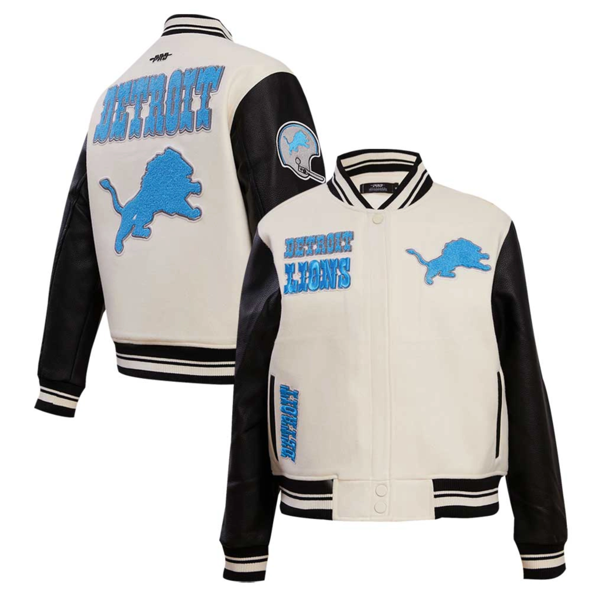 Detroit Lions Retro Classic Women's Vintage White/Black Varsity Jacket - Image 8