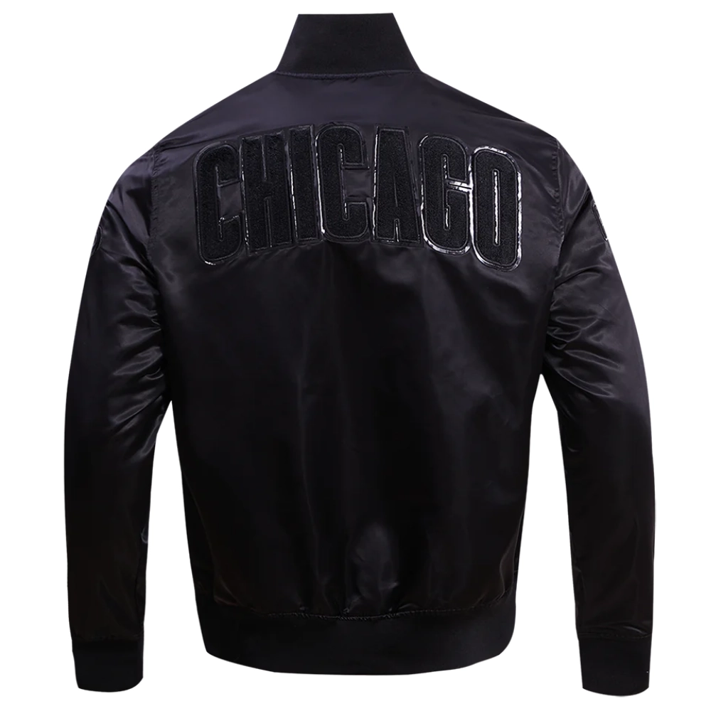 Chicago Cubs Triple Black Satin Varsity Black Jacket - Image 4