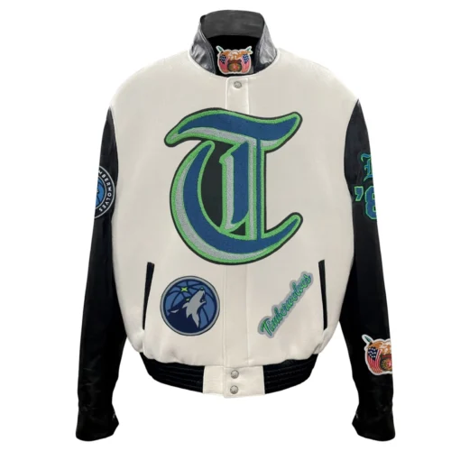 Minnesota Timberwolves Old English Wool & Leather Varsity White/Black Jacket