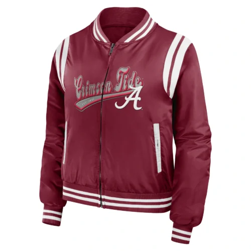 Alabama Crimson Tide Women's Full-Zip Bomber Varsity Jacket - Maroon